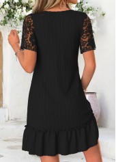 Black Short Patchwork V Neck Dress | thumb picture 