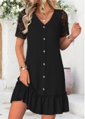Black Short Patchwork V Neck Dress | thumb picture 