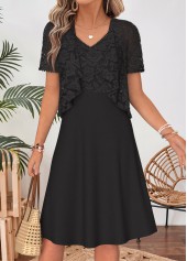 Black Two-piece Short Sleeve V Neck Dress and Cardigan | thumb picture 