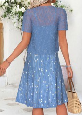 Dusty Blue Leaf Print Two-piece Dress and Cardigan | thumb picture 