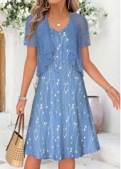 Dusty Blue Leaf Print Two-piece Dress and Cardigan | thumb picture 