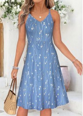 Dusty Blue Leaf Print Two-piece Dress and Cardigan | thumb picture 