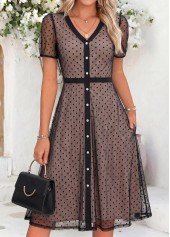 Black Polka Dot Layered Short Sleeve V Neck Dress