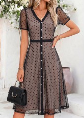 Black Polka Dot Layered Short Sleeve V Neck Dress | thumb picture 