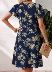 Navy Leaf Print Tummy Coverage Short Sleeve Dress | thumb picture 