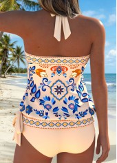 Beige Mid Waisted Bowknot Random Floral Print Tankini Set | thumb picture 