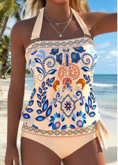 Beige Mid Waisted Bowknot Random Floral Print Tankini Set | thumb picture 
