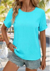 Cyan Curved Hem Short Sleeve Round Neck T Shirt | thumb picture 
