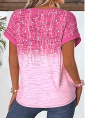Pink Ombre Tummy Coverage Short Sleeve Split Neck Blouse | thumb picture 