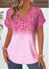 Pink Ombre Tummy Coverage Short Sleeve Split Neck Blouse | thumb picture 