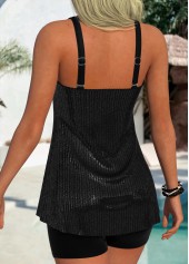 Black Lurex Fabric Mid Waisted Lace Up Tankini Set | thumb picture 