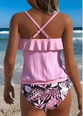 Pink Mid Waisted Ruffle Floral Print Tankini Set | thumb picture 