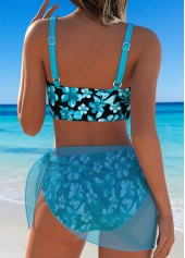 Black Low Waisted Three-piece Floral Print Bikini Set | thumb picture 