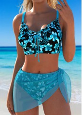 Black Low Waisted Three-piece Floral Print Bikini Set | thumb picture 