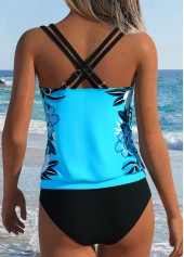 Cyan Lace Up Floral Print Tankini Top-No Bottom | thumb picture 