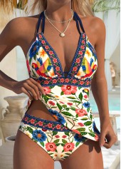 Beige Mid Waisted Lace Up Tankini Set | thumb picture 
