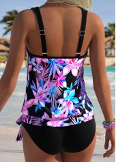 Multi Color Blouson Tropical Plants Print Tankini Top-No Bottom | thumb picture 