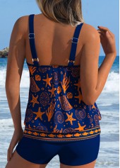 Navy Mid Waisted Blouson Marine Life Print Tankini Set | thumb picture 