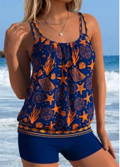 Navy Mid Waisted Blouson Marine Life Print Tankini Set | thumb picture 