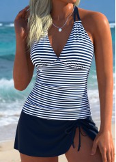 Navy Mid Waisted Drawstring Striped Tankini Set | thumb picture 