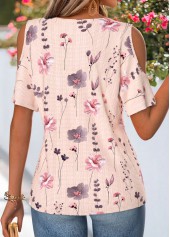 Pink Floral Print Surplice Short Sleeve T Shirt | thumb picture 