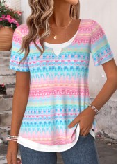 Multi Color Geometric Print Fake 2in1 T Shirt | thumb picture 