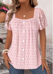 Light Pink Tummy Coverage Short Sleeve Square Neck Blouse