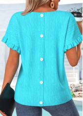 Cyan Frill Short Sleeve Round Neck T Shirt