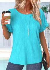 Cyan Frill Short Sleeve Round Neck T Shirt | thumb picture 