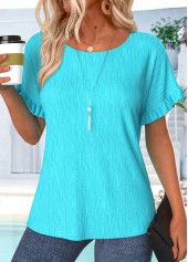 Cyan Frill Short Sleeve Round Neck T Shirt | thumb picture 