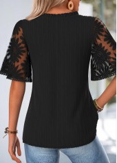 Black Ruffle Half Sleeve Split Neck T Shirt | thumb picture 