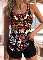 Black Mid Waisted Patchwork Random Floral Print Tankini Top-No Bottom