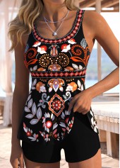 Black Mid Waisted Patchwork Random Floral Print Tankini Top-No Bottom | thumb picture 