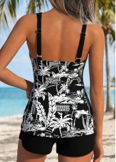 Black Patchwork Tropical Plants Print Tankini Top-No Bottom | thumb picture 