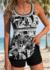 Black Patchwork Tropical Plants Print Tankini Top-No Bottom | thumb picture 
