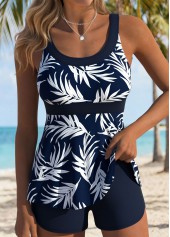 Navy Patchwork Leaf Print Tankini Top-No Bottom | thumb picture 