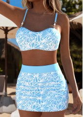 Light Blue Mid Waisted Curved Hem Bikini Set | thumb picture 