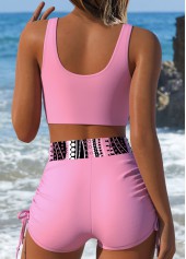 Pink Mid Waisted Surplice Tribal Print Bikini Set | thumb picture 