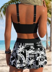 Black Mid Waisted Tropical Plants Print Bikini Set | thumb picture 