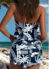 Navy Mid Waisted Three-piece Tropical Plants Print Tankini Set | thumb picture 