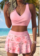 Pink High Waisted Floral Print Bikini Set
