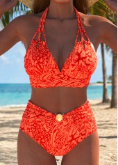 Orange Mid Waisted Animal Print Bikini Set