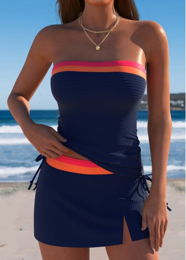 women clothes image of Mid Waisted Tie Navy Tankini Set