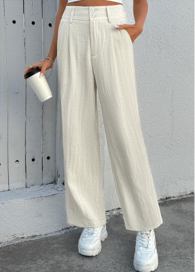 women clothes image of Beige Soft Straight Leg Button Fly High Waisted Pants