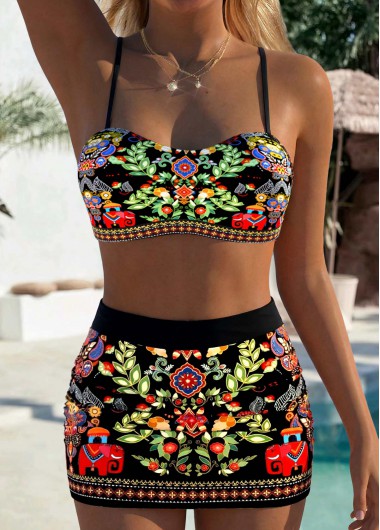 women clothes image of Black High Waisted Tribal Print Bikini Set
