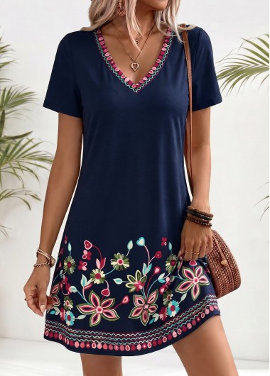 women clothes image of American Flag Navy Floral Print Short Tummy Coverage Dress