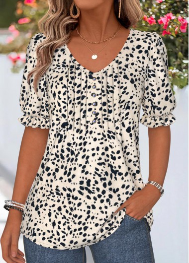 women clothes image of Multi Color Polka Dot Curved Hem T Shirt