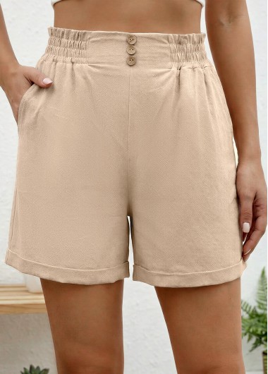 women clothes image of Light Coffee Elastic Waist High Waisted Shorts