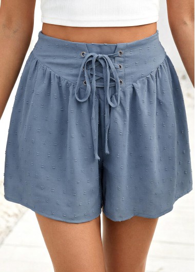 women clothes image of Light Blue Wide Leg Drawastring High Waisted Shorts