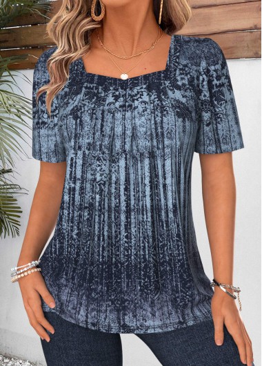 women clothes image of Green Tribal Print Short Sleeve Square Neck T Shirt